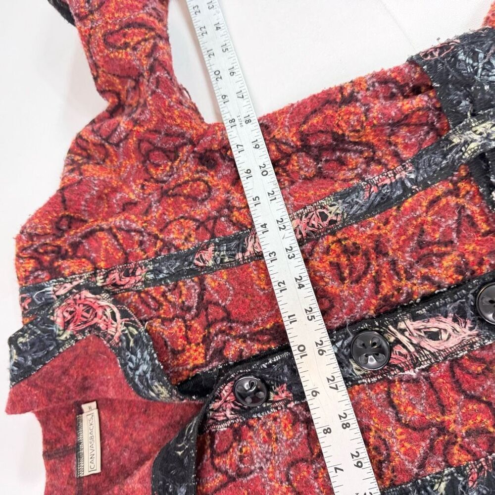 Canvasbacks Jacket Womens‎ Medium Red Textured Belted Long Sleeve Blazer Artsy - Picture 8 of 9